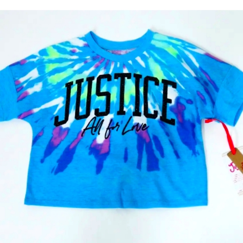 Girls 2 Piece Justic Blue Tie Dye Shorts Tee Outfit Set - Picture 1 of 4